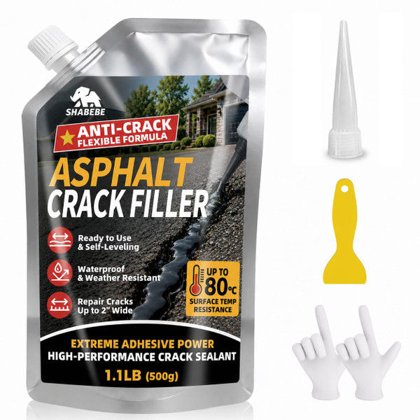 Asphalt Crack Filler, Self Leveling Black Concrete Crack Filler, High Elasticity Waterproof Repair Sealant for Driveway, Walkway, Blacktop Joint, 500g