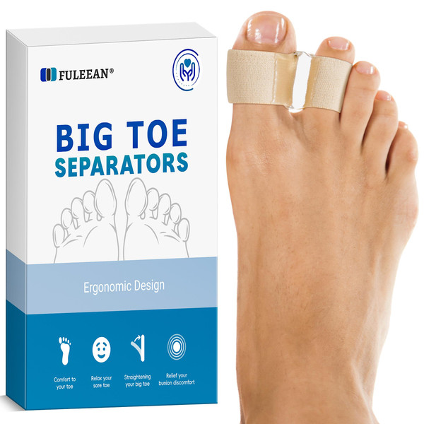 FULEEAN 2-Loop Big Toe Separator,Ergonomic Big Toe Spacers,Bunion Corrector for Overlapping Big Toe, Soft Gel Cushion with Elastic Fabric Strap, Day/Night Wear,3 Sizes,Comfortable, Washable.