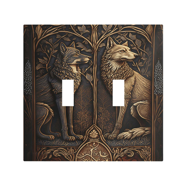 Medieval Of Two Wolves 2 Gang Light Switch Plate Cover Double Toggle Wall Plate Decorative Switchplate Electrical Faceplate for Bedroom Bathroom Kitchen Decor