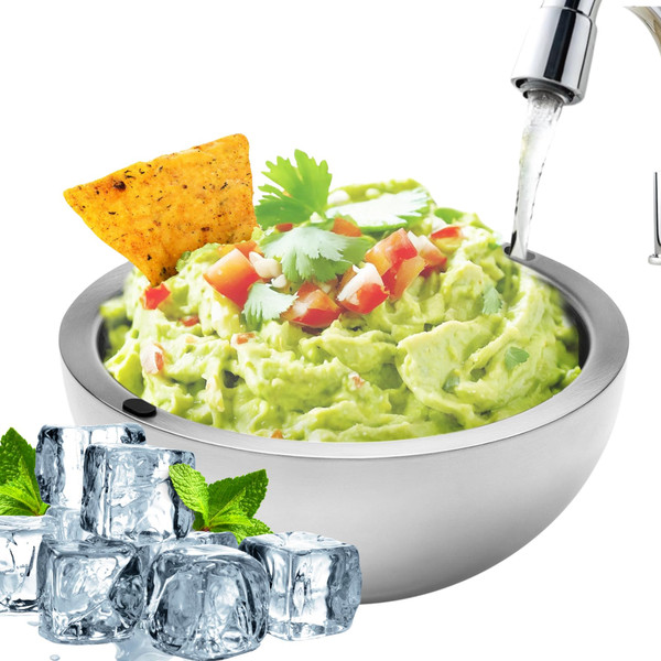 Dip Chiller Bowl - Large 70oz Capacity - Frozen Ice Stainless Steel Party Serving Bowl - Insulated Dip Dish Platter Keeps Salsa, Guacamole, Condiments, Sauces, Salad & Food Hot or Cold (1 Bowl)