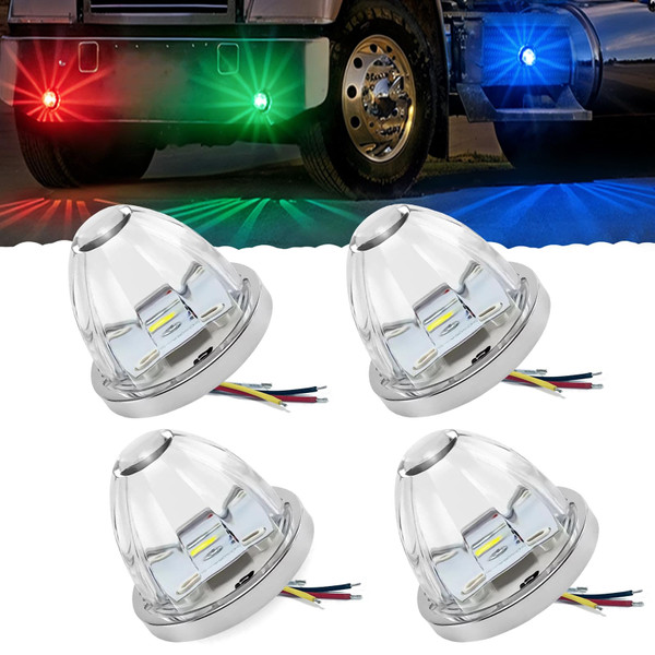 NBWDY 4-Pack RGBW Watermelon LED Marker Lights, IP67 Waterproof Side Marker Clearance Turn Signal Cap Roof Trailer Lights for Semi Truck, Trailer, Bus, Van,Camper,Golf cart