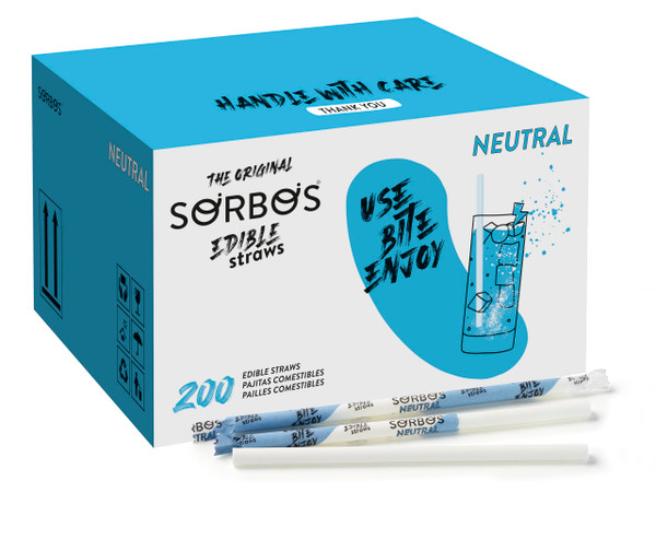Sorbos Edible Straws, Neutral Flavor, Individually Packaged, No Plastic, No Allergens, No Gluten, No PFAS, 100 Percent Biodegradable, 7.4 Inches Long (Pack of 200)