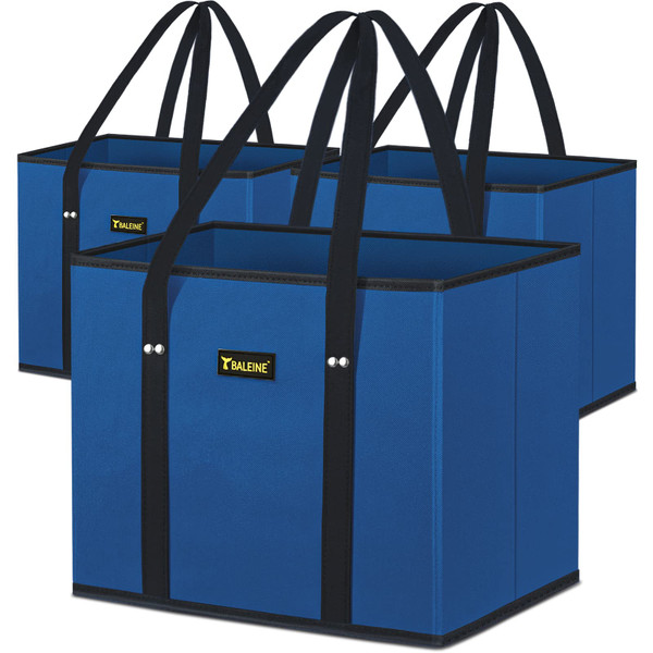 BALEINE 3Pk Reusable Grocery Bags, Foldable Shopping Bags for Groceries with Reinforced Bottom & Handles (Blue) BALEINE 3Pk Reusable Grocery Bags, Foldable Shopping Bags for Groceries with Reinforced Bottom & Handles (Blue)
