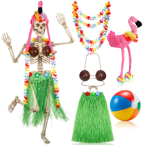 Duraaamo 6 Pcs 12 ft Skeleton Outfits Set, Halloween Costume Accessories
