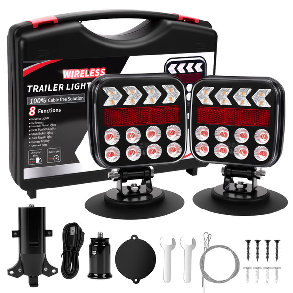 HOCHO Wireless Trailer Lights Magnetic, Upgraded Brighter Adjustable 4&7PIN 2-in-1 Rechargeable Wireless Tow Lights with Turn Signal Reverse Brake Running Light for Trailer Truck RV Boat Caravan