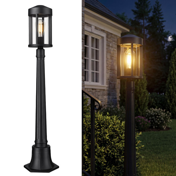 zeyu Outdoor Pole Light, with Pole Mount Base, 40.2 Inch, ZW118PL BK
