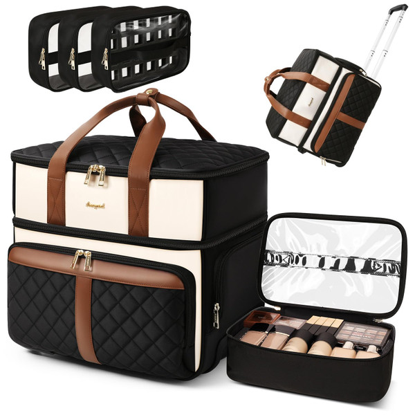Arcoyard Rolling Makeup Case, Large Professional Rolling Makeup Train Case