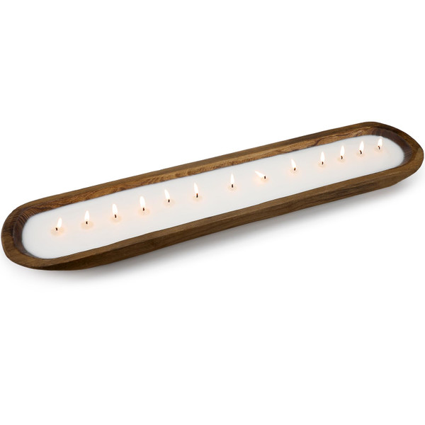 Gerrii 30 Inch Wooden Dough Bowl, Farmhouse Candle Centerpiece