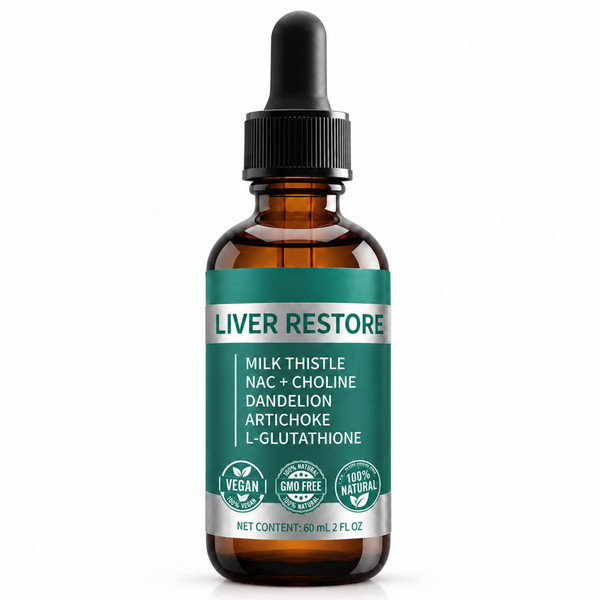 PARWENE Liver Restore Drops, Complete Liver Support Liquid Supplement with Milk Thistle, Dandelion Root & L-Glutathione, Daily Wellness Formula, 2 Fl OZ