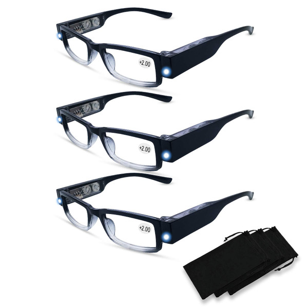 DuanMei 3 Pack Reading Glasses with Lights and Magnifier Reading Glasses with Lights in The Frame Bright Led Readers Magnifying Glass with Light for Men Women Led Readers Eyeglasses+1.5