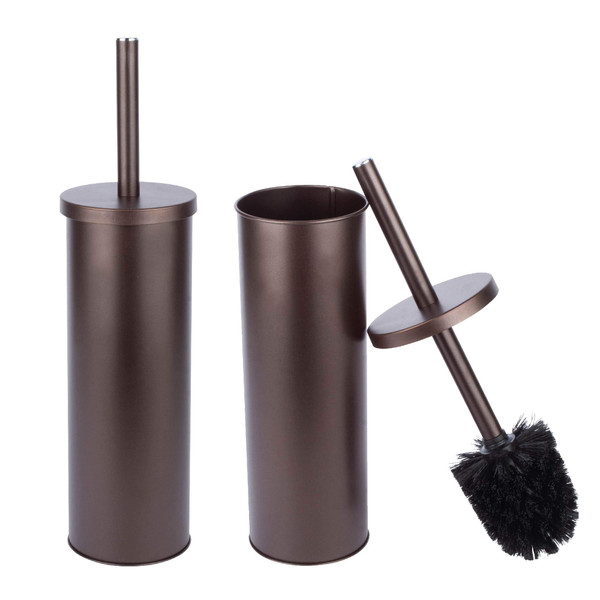 JS Jackson Supplies Sleek Toilet Brush and Holder with Metal Handle - Bronze, Pack of 2