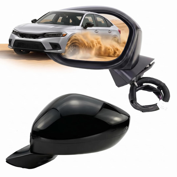 Lqito Left Driver Side Mirror Fits 2022-2026 HONDA CIVIC Sedan/Hatchback With Power Glass, Heated, Blind Spot Detection and Manual Folding Match to Crystal Black Pearl Replace HO1320351 (7 Pins)
