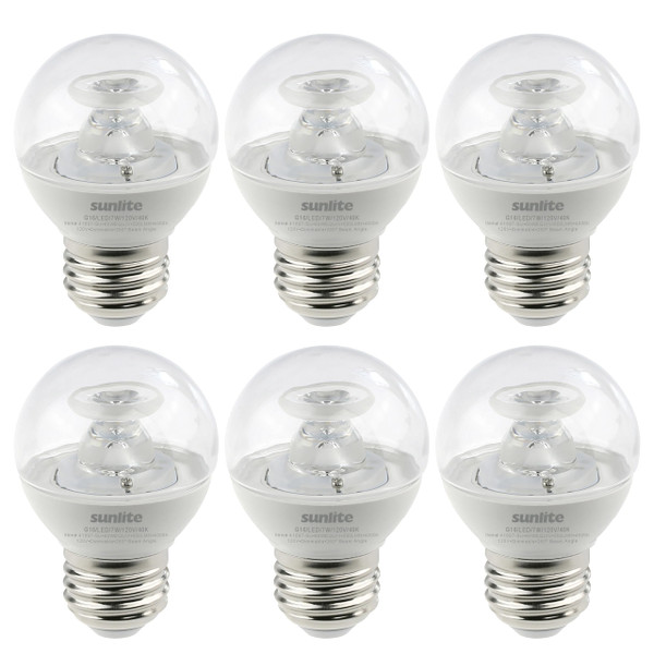 Sunlite G16 LED Dimmable Decorative Globe Vanity Light Bulbs, Clear, 7W (60W Equiv.), 500 Lumens, Medium E26 Base, Mirror Lights for Bedroom and Bathroom, 120V, ETL Listed, 4000K Cool White, 6 Pack