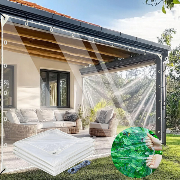 BeGrit Clear Tarps Heavy Duty Waterproof 8x10 FT PVC Vinyl Reinforced Thickened Clear Tarp with Grommets Extra Strength Transparent Tarpaulin for Porch Patio Outdoor