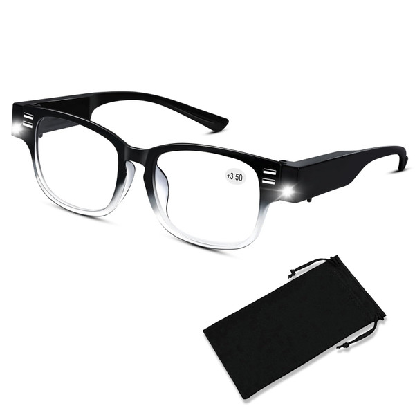 Magnifying Glasses with Light Reading Glasses Bright LED Readers with Lights Built in Glasses with Lights and Magnifier for Men Women Eyeglasses Lighted Magnifier Nighttime LED Reading Glasses+350