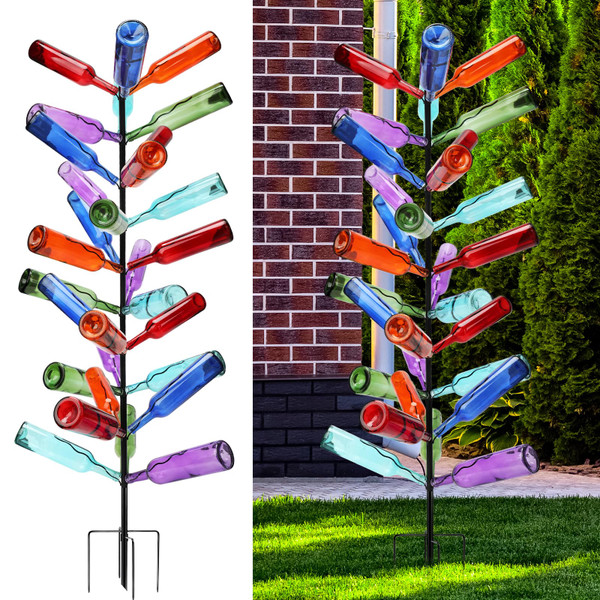 HEYTIMI 1 Pcs Tall Wine Bottle Tree 30 Wine Bottle Tree Outside 70.8 Inch Christmas Bush Colorful Holder Artificial Black Metal Trees Garden Decorative for Wedding Outdoor Decor