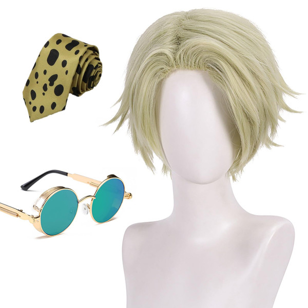 abouder Blonde Short Cosplay Wig with Tie and Glasses for Costume Party