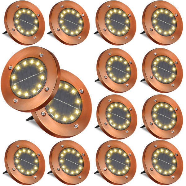 HOFLYW Outdoor In-Ground Lights Solar Disc Lights Outdoor Solar Garden Lights | Outdoor Puck Lights Waterproof In Ground Solar Landscape Light 16 Pack 12 led for Pathway Yard Patio Walkway