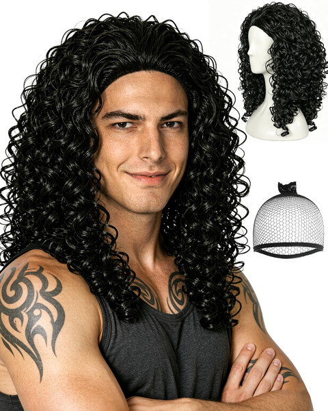 IMEYLE 17 In Long Black Curly Wig Men Wigs for Mens Long Hair Wig