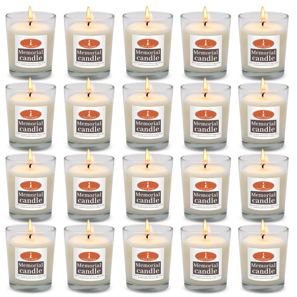 20 Pack Glass Yahrzeit Memorial Candles, Good for Yizkor and Yom Kippur Holidays, Ner Neshama in Glass Tumbler