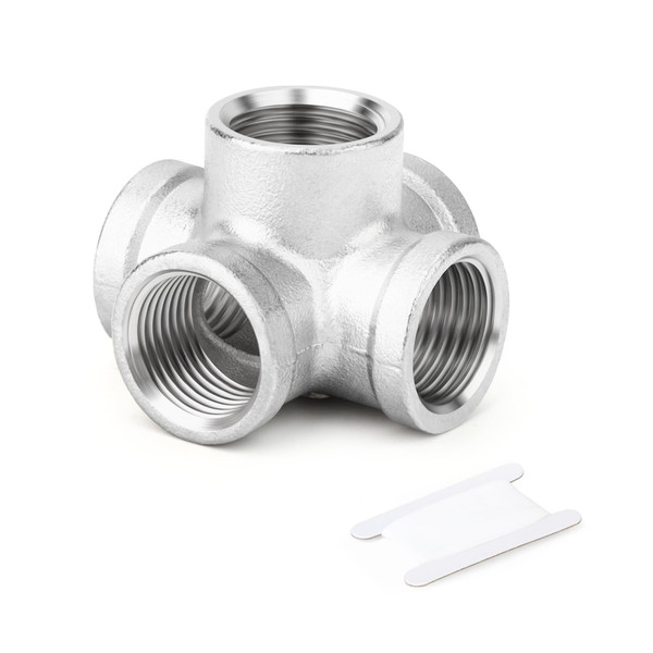 GASHER 1Pc 304 Stainless Steel 1/2 Inch Female 5-Way Cross Pipe Fitting