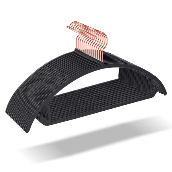 OIKA Hangers 50 Pack No Shoulder Bump - Space Saving Huggable Closet Hangers with 360° Rotating Hooks, Heavy Duty Non-Slip for Shirts, Pants, Coats (Black) OIKA Hangers 50 Pack No Shoulder Bump - Space Saving Huggable Closet Hangers with 360° Rotating Hooks, Heavy Duty Non-Slip for Shirts, Pants, Coats (Black)