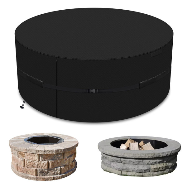 Fire Pit Cover, 58 Inch Outdoor Patio Round Built in Stone Fire Pit Cover, Heavy Duty 600D Quality Oxford Cloth fire Pit Cover, for In Ground Fire pit, Outdoor rain, Snow, Wind, UV (58 Inch)