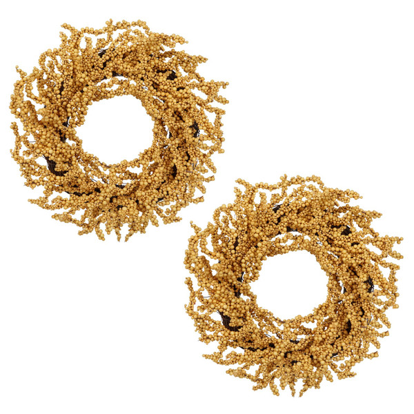 Briful 2 Pack Fall Berry Wreaths 12in Artificial Yellow Foam Berry Wreath for Front Door Small Outdoor Fall Wreath for Autumn Home Wall Mantle Porch Thanksgiving Halloween Decor