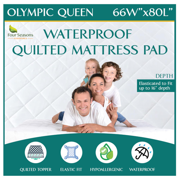 Olympic Queen Size Waterproof Mattress Pad - Fitted Mattress Protector with Quilted Pillow Top Mattress Topper - Premium Quality Hypoallergenic Mattress Cover (66”x80”) Super Queen Olympic Queen Size Waterproof Mattress Pad - Fitted Mattress Protector with Quilted Pillow Top Mattress Topper - Premium Quality Hypoallergenic Mattress Cover (66”x80”) Super Queen