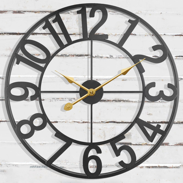 AOJIATI Large Clock, 24 Inch Wall Clock Battery Operated, Modern Black Metal Decorative Outdoor Clock for Patio, Pool Area, Kitchen, Garden, Deck, Farmhouse, Living Room
