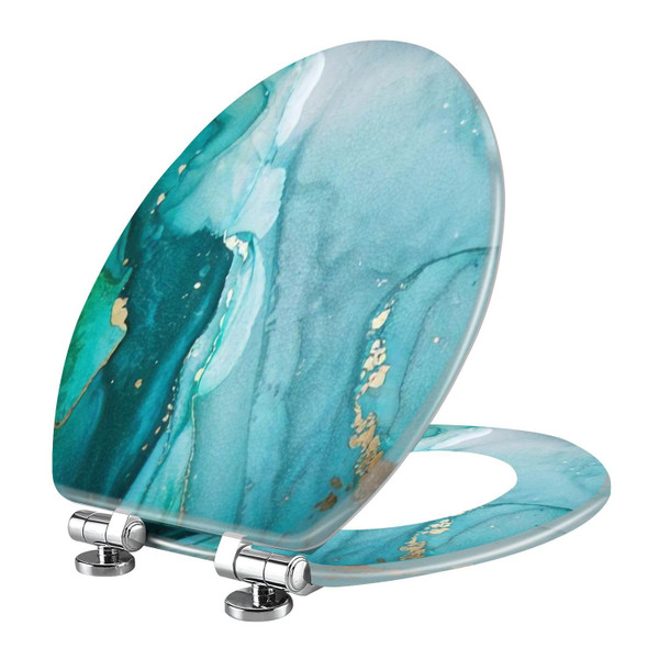VIUBGCPS Elongated Toilet Seat, Blue, Marble Streaks, Resin, Quiet Close, Easy Clean & Install