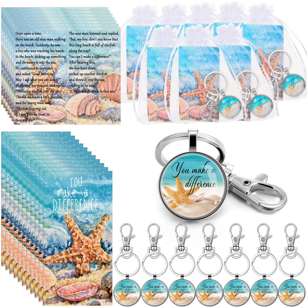 Bucherry 100 Sets Starfish Keychain, Team Gifts for Thank You Gifts Bulk