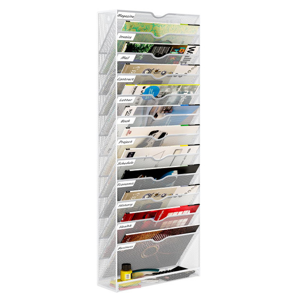 PAG-Mass Hanging Wall File Organizer,13-Tier Desk File Mail Holder, Paper Bill Organization For Office Home School, White