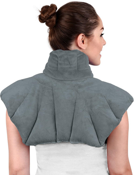 Microwavable Heating Pad for Neck, Shoulders, and Back by Joy & Grace | 5 Lb Weighted Neck & Shoulder Wrap | Moist Heat Therapy Pack for Relaxation and Comfort | Soft Micro-Mink Cover | Unscented Gray