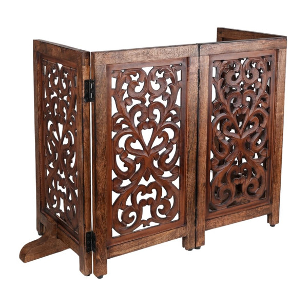 Decorative Wooden Pet Gate, Dog Fence, Cat Gate, Foldable, Adjustable, Portable, Extra-Wide, Wooden Dog Barrier, Free-Standing Puppy Gate 4 Panels for Indoor, Doorways, Stairs-26x52 Inch Burnt Antique Decorative Wooden Pet Gate, Dog Fence, Cat Gate, Foldable, Adjustable, Portable, Extra-Wide, Wooden Dog Barrier, Free-Standing Puppy Gate 4 Panels for Indoor, Doorways, Stairs-26x52 Inch Burnt Antique