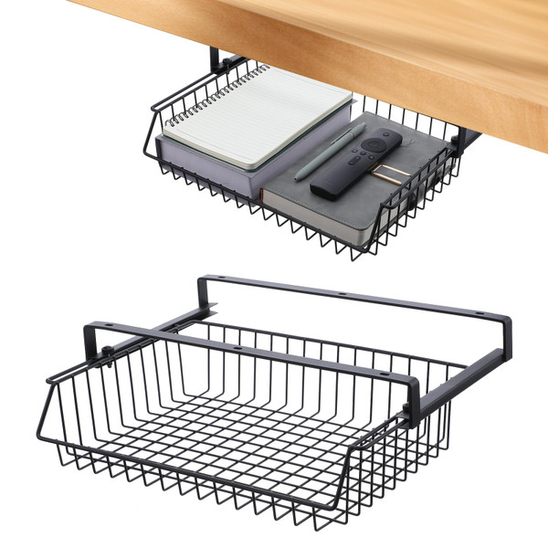 Under Desk Drawer, Slide Out Design,No Drill Metal Under Desk Cable Management, Storage Shelf Tray Basket Under Table Drawer Organizer for Office, Home, Workspace, Cabinet