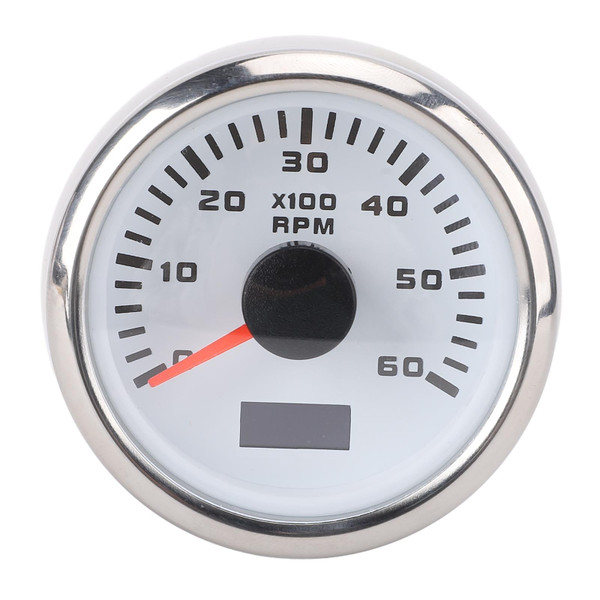 52mm 2inch Car 6000RPM Tachometer Gauge with Hour Meter 7 Color Backlight RPM Meter Kit for Truck Tractor Car RV Boat (White Dial Silver Cover CX6228)