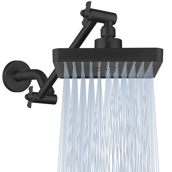 Nuodan High Pressure Rain Shower Head with 11'' Extension Arm - High Flow Rainfall Showerhead - Luxury Modern Look - Pressure Boosting (Square, Brushed Nickel)