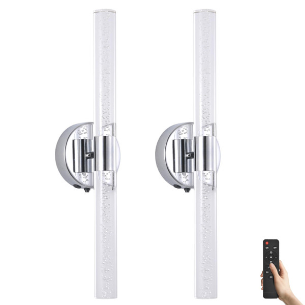 Povectolay Silver Wall Light LED Battery Operated Wall Sconces(2 Pack), 20-Inch Dimmable Crystal Wall Sconce, Rechargeable Chrome Bubble Wall Lights, Wireless Wall Lamp for Bedroom, Living Room