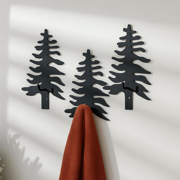 Otoolling 3 Pcs Black Tree Coat Hook Metal Wall Mount Decorative Tree
