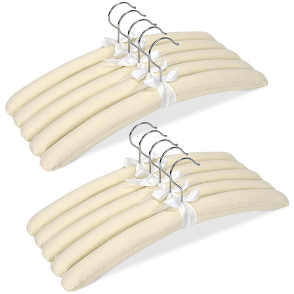 JS HOME Padded Clothing Fabric Hangers for Women Clothing - Set of 10vPremium Hangers for Closet, Bride Hanger for Wedding Dress, Sweater - Ivory