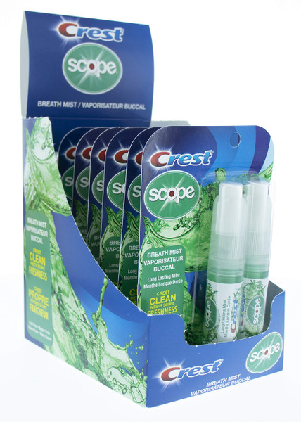 Crest Scope | Mint Breath Mist - 0.24 ounce (7mL) 2-pack sprayers, 6 count (12 spray) display Crest Scope | Mint Breath Mist - 0.24 ounce (7mL) 2-pack sprayers, 6 count (12 spray) display