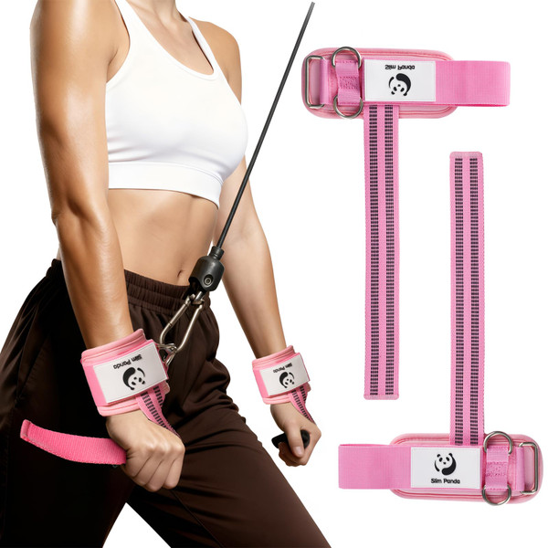 Slim Panda Weight Lifting Straps With Double Cuffed D Ring, Wrist Support for Men Women ,Heavy Duty Thick Comfortable Lifting Straps, Secure Fit, Enhanced Grip, Straps for Weightlifting & Strength Training (Pink)