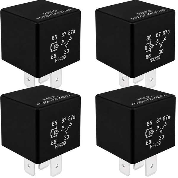 P6STD F0AB/FOAB-14B192-AA 5-Pin SPDT Automotive Relay (4-Pack) 12V 40A, Compatible with Select Ford F-150 F-250 F-350, Explorer, Expedition, Check Pin Layout