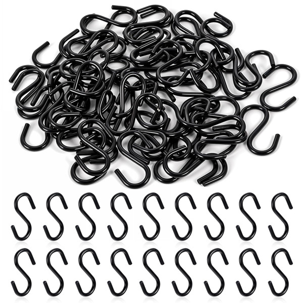 60 Pack 1 Inch Small S Hooks for Hanging, Black Mini Ornament Hooks