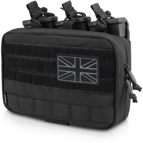 WYNEX Tactical Mag Admin Pouch, Molle Utility Tool Pouch Medical EMT Organizer with Triple Stacker Magazine Holder for M4 M16 Patch Included Black