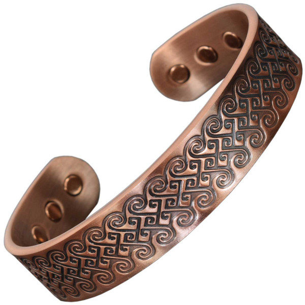 Wide Copper Magnetic Bracelet for Men Pure Copper Bangle Cuff 6 Magnets Adjustable-GF (M: Wrist 16.5-19.5cm/6.5-7.6")