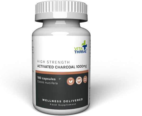 VitaThrive® Activated Charcoal 1000mg Capsules – High Strength Coconut Shell Activated Charcoal Supplement for Digestive Suppor - Gut Wellness – Vegan Charcoal Capsules – 180 Capsules