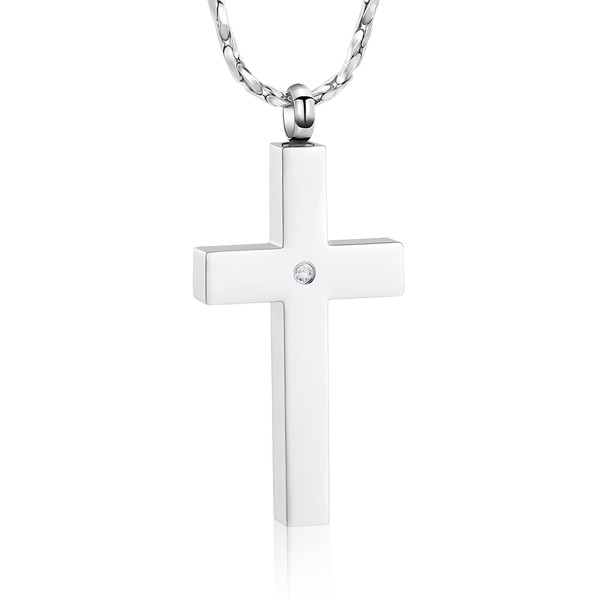 Minicremation Cross Necklace for Ashes - Stainless Steel Keepsake Cremation Jewelry - Religious Cross Memorial Urn Necklace for Pet Human Ashes Pendant