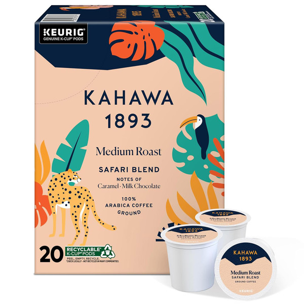 Kahawa 1893 Medium Roast Coffee K-Cup Pods Safari Blend (20 Count) - As Seen on Shark Tank, High Antioxidants, Naturally Sweet, Organically Grown & Cultivated, Ethically & Sustainably Sourced Kahawa 1893 Medium Roast Coffee K-Cup Pods Safari Blend (20 Count) - As Seen on Shark Tank, High Antioxidants, Naturally Sweet, Organically Grown & Cultivated, Ethically & Sustainably Sourced